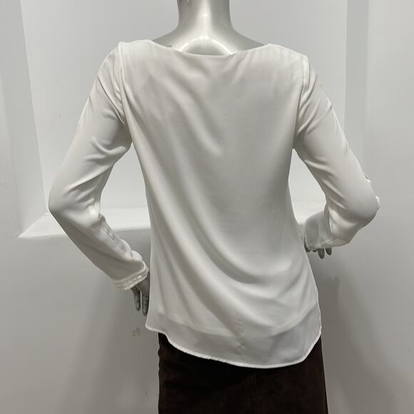 Melanie Lyne Ling Sleeve White Tunic Top Beaded Cuffs Size SP - Picture 2 of 15